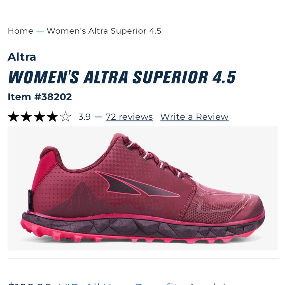 Altra Women’s size 9 running/trail shoe—Superior 4.5